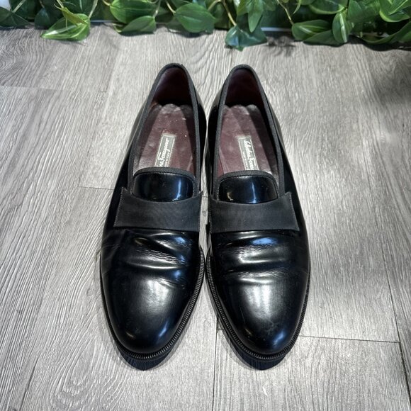 Salvatore Ferragamo Men Size 7 D Black Patent Leather Tuxedo Loafer Dress Shoes main image 5